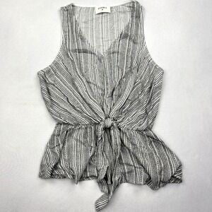 Everly Top Womens Small Black White Stripe Sleeveless Tie Front Blouse USA‎ S
